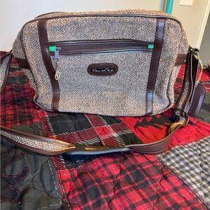 Oscar de la Renta Brown and Tan Messenger/Weekender Bag - Vintage